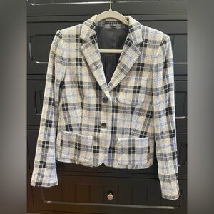 Theory Black and Gray Plaid Blazer